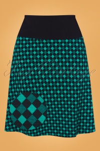 LaLamour - Pia Check A-Line Skirt Années 60 en Noir et Sarcelle