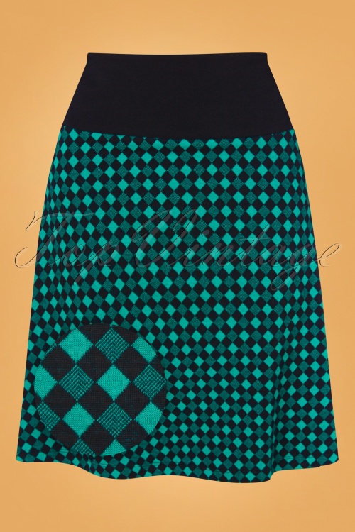 LaLamour - Pia Check A-Line Skirt Années 60 en Noir et Sarcelle