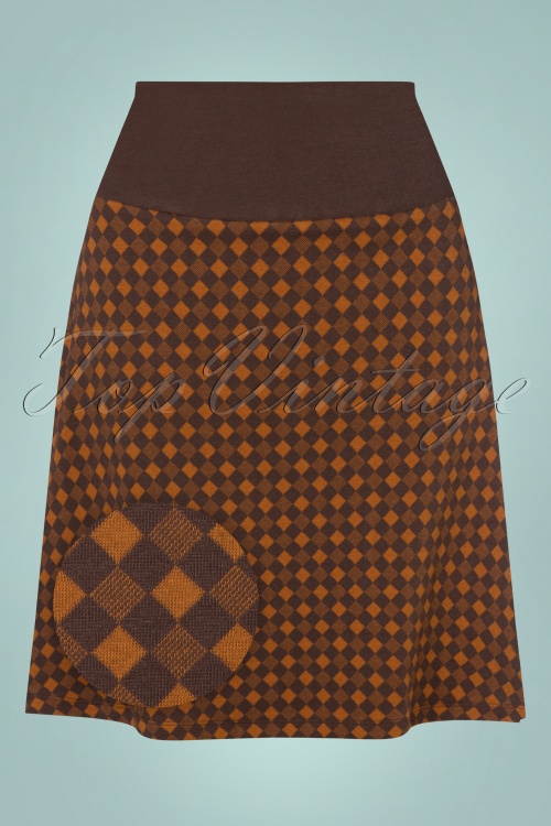 LaLamour - 60s Pia Check A-Line Skirt in Brown and Umbre