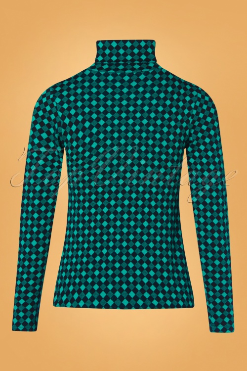 LaLamour - 60s Pia Turtle Neck Pullover in Black and Teal 2