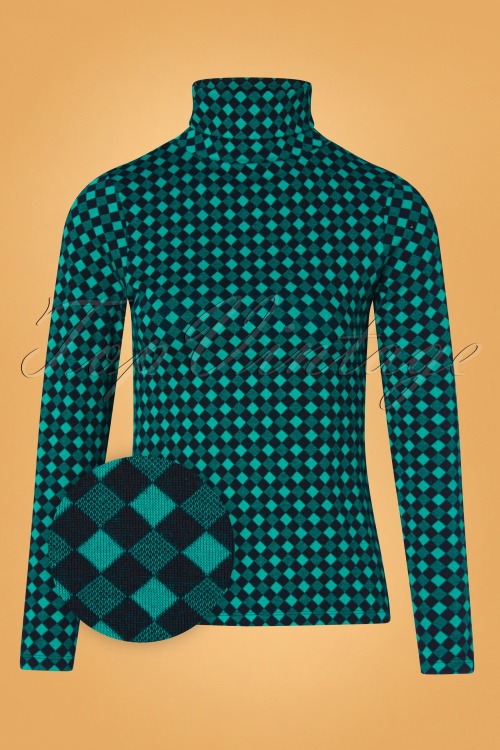 LaLamour - 60s Pia Turtle Neck Pullover in Black and Teal
