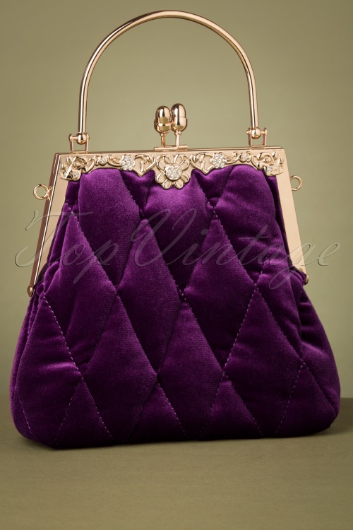 Vixen - Vintage Velvet Frame Clasp Bag Années 20 en Violet Profond 5