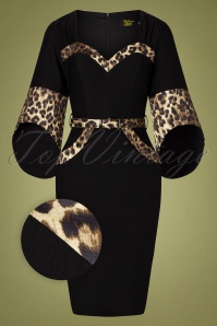 Rockin' Bettie - 40s Manhattan Leopard Pencil Dress in Black 2