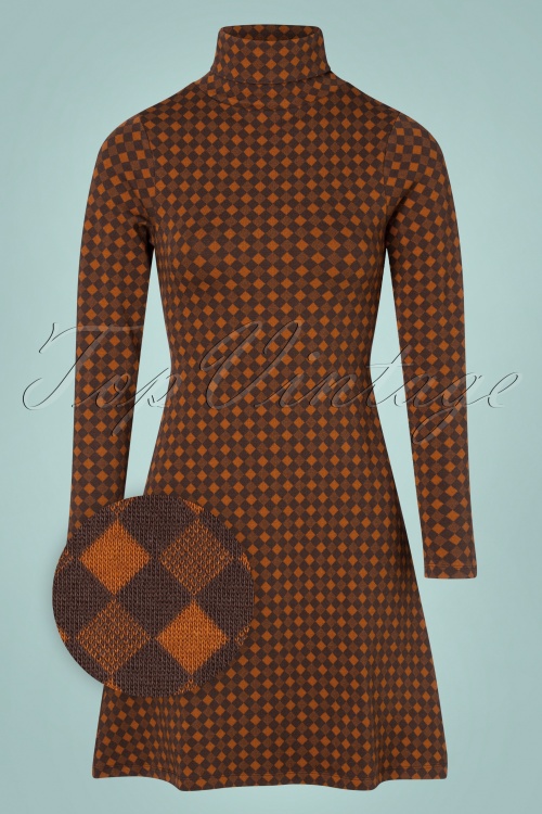 LaLamour - 60s Franny Check Flared Turtle Neck Dress in Brown and Umbre
