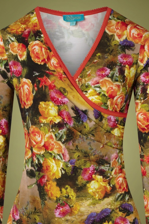 LaLamour - 60s Classic Rose Floral Wrap Dress in Multi 2