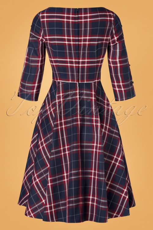 Banned Retro - 40s Chic Check Swing Dress in Navy 6