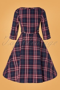 Banned Retro - 40s Chic Check Swing Dress in Navy 3