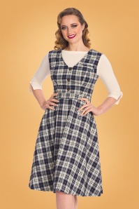 Banned Retro - 50s Check Heaven Swing Dress in Navy 2