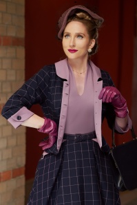 Miss Candyfloss - 50s Francesca Lee Tartan Blazer in Navy and Lilac 2