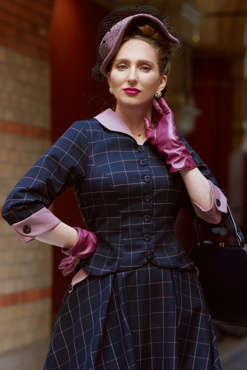 Miss Candyfloss - 50s Francesca Lee Tartan Blazer in Navy and Lilac 3