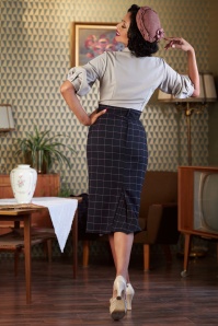 Miss Candyfloss - 50s Kantana Lee Tartan Wiggle Skirt in Navy and Lilac 2