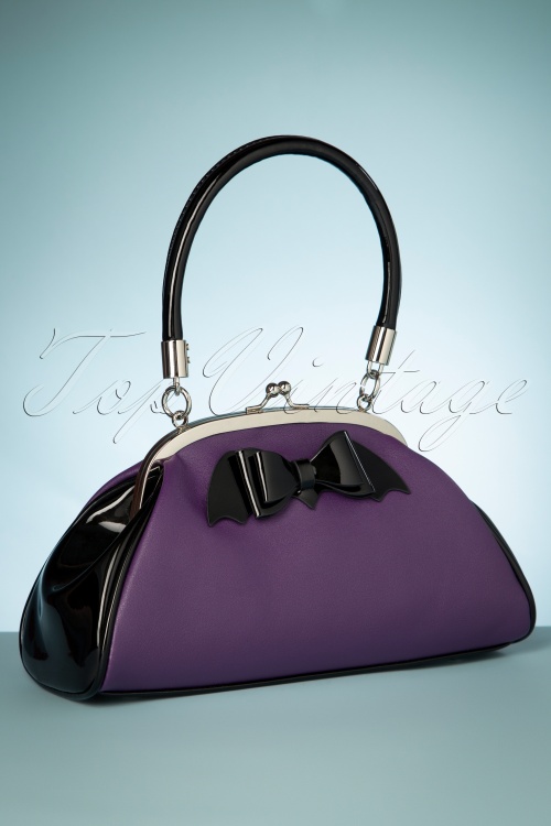 Banned Retro - 50s Old Hallows Handbag in Purple and Black 3