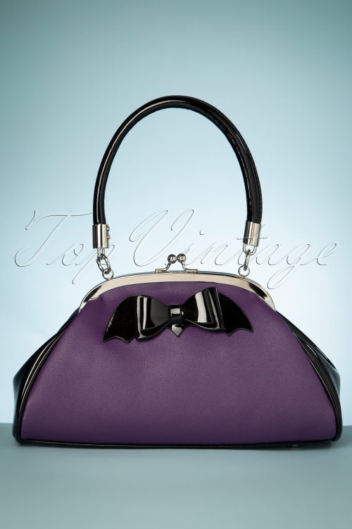 Banned Retro - 50s Old Hallows Handbag in Purple and Black