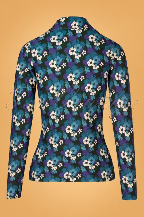 Tante Betsy - 60s Tropical Forest Button Blouse in Blue 2