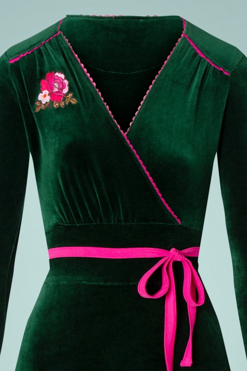 Tante Betsy - Swirley fluwelen jurk in groen 3
