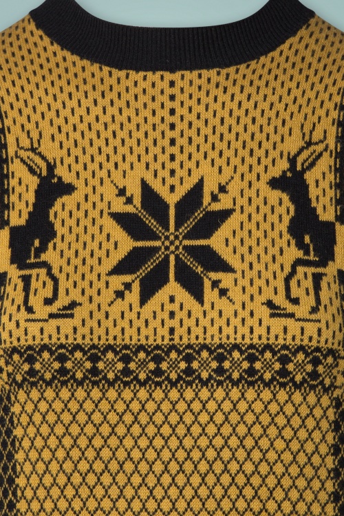 King Louie - Jada Winter Wonderland trui in zwart en mosterd 4