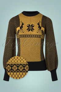 King Louie - Jada Winter Wonderland Sweater  Années 60 en Noir et Moutarde 2