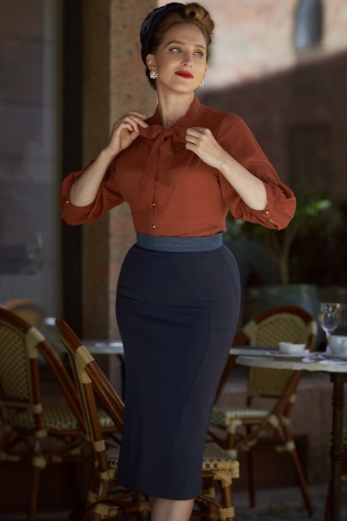 Miss Candyfloss - Sienna Lee Pencil Skirt Années 40 en Bleu Marine