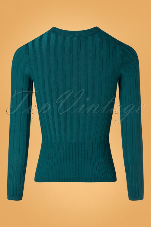 Surkana - Riana Ribbed Sweater Années 70 en Bleu Pétrole 3