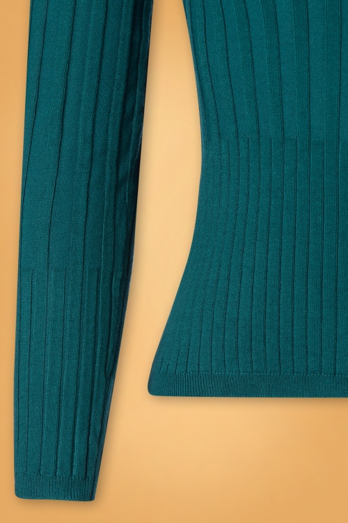 Surkana - Riana Ribbed Sweater Années 70 en Bleu Pétrole 5