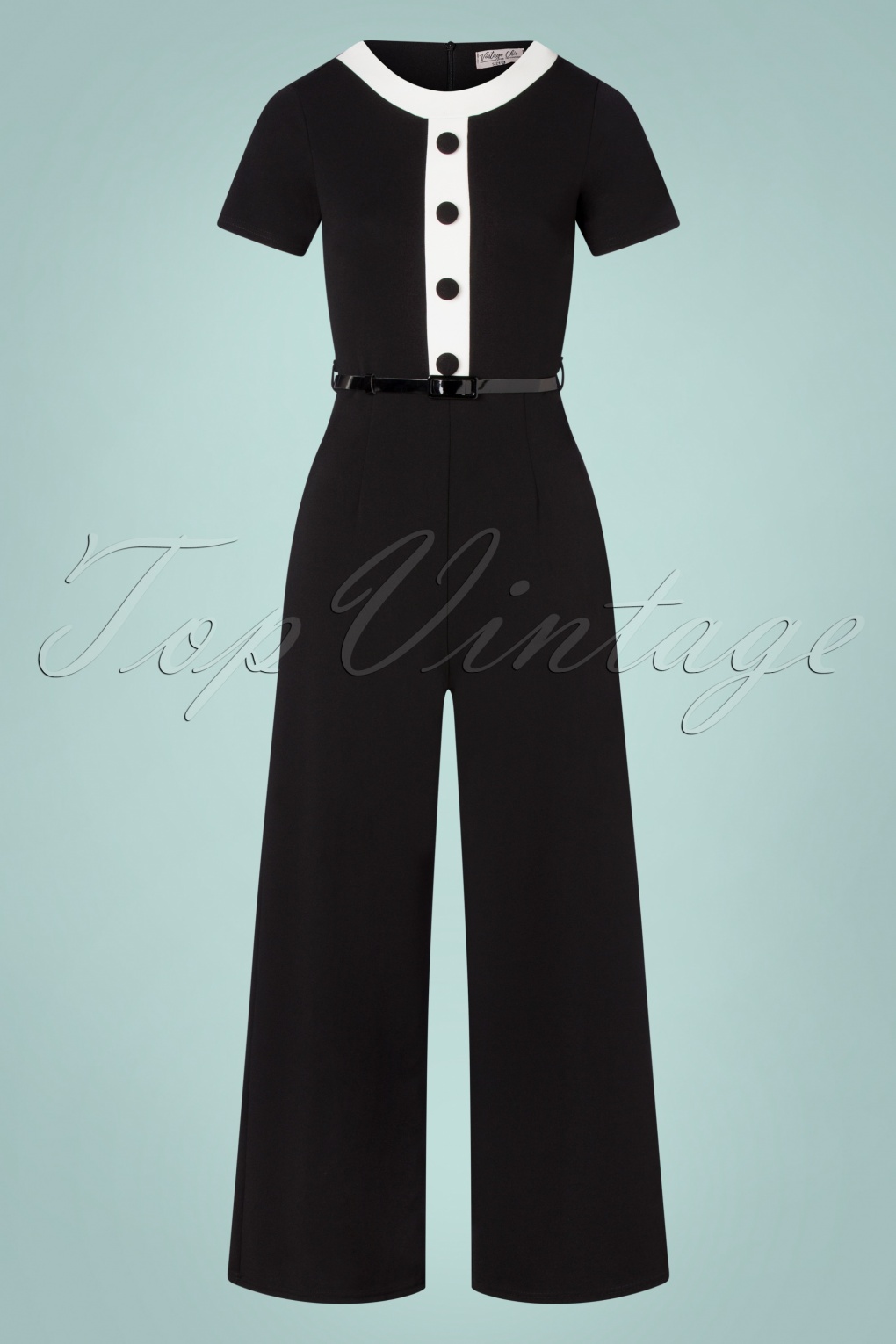 Vintage Chic for Topvintage Resie Jumpsuit Années 60 en Noir et Blanc