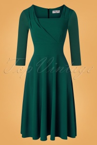 Vintage Chic for Topvintage - Riyana swing jurk met 3/4 mouwen in bosgroen 2