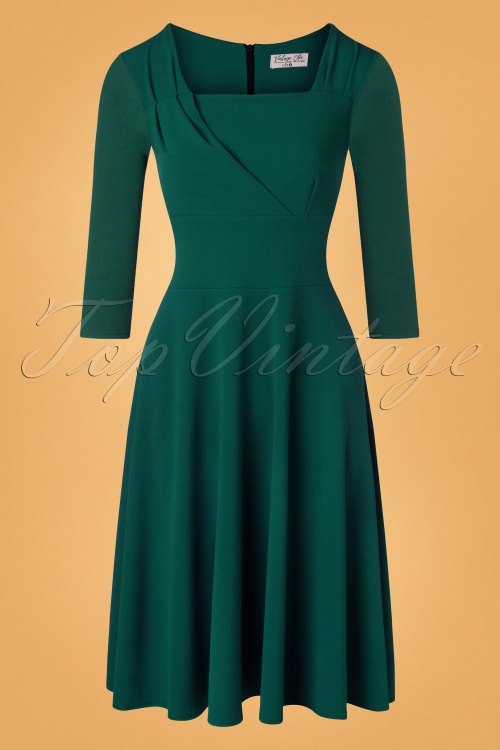 Vintage Chic for Topvintage - Riyana swing jurk met 3/4 mouwen in bosgroen 2