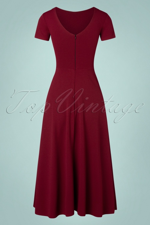 Vintage Chic for Topvintage - Mandy maxi jurk met korte mouwen in wijnrood 2