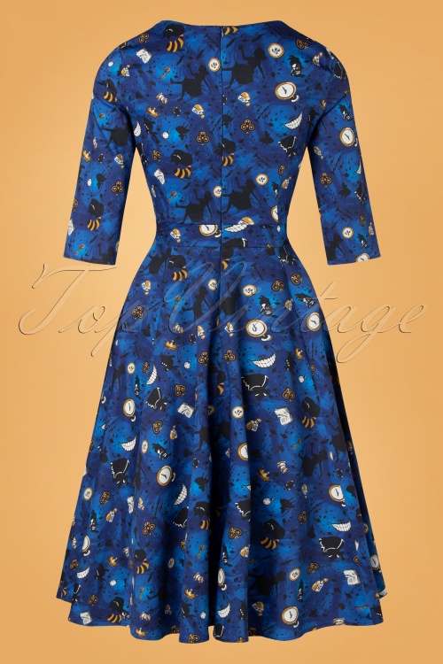Topvintage Boutique Collection - Exclusief TopVintage ~ Eliane Wonderland Swing jurk in blauw 8