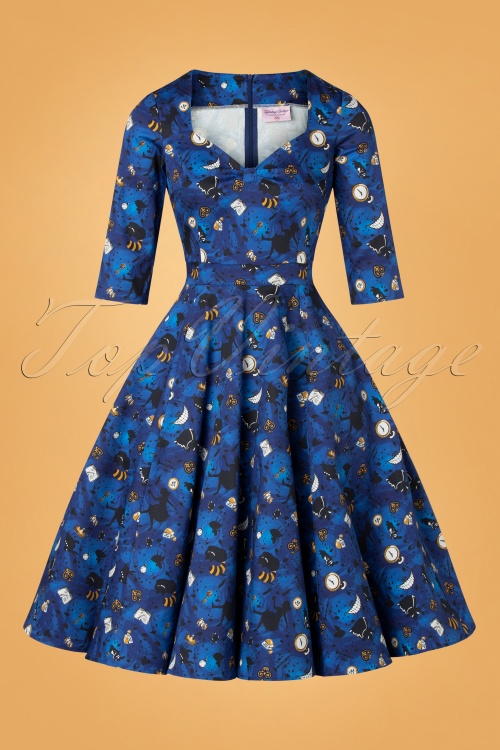 Topvintage Boutique Collection - TopVintage exklusiv ~ Eliane Wonderland Swing Kleid in Blau 4