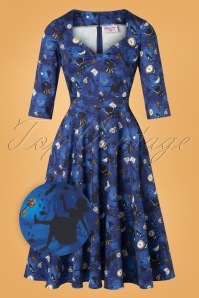 Topvintage Boutique Collection - Exclusief TopVintage ~ Eliane Wonderland Swing jurk in blauw 3