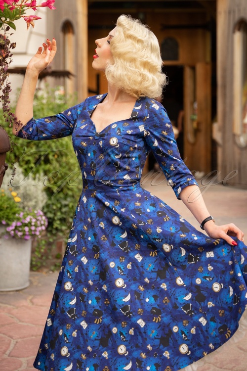 Topvintage Boutique Collection - Exclusief TopVintage ~ Eliane Wonderland Swing jurk in blauw