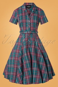 Collectif Clothing - Caterina Lake geruite swing jurk in teal 3