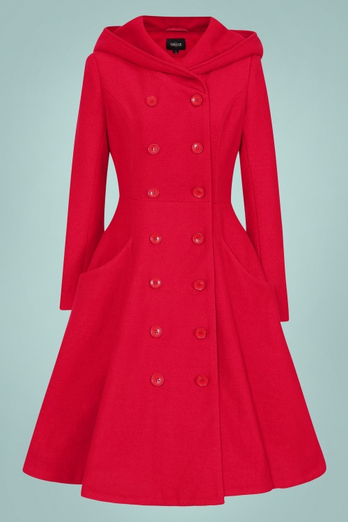 Collectif Clothing - 50s Heather Hooded Swing Coat in Red 2