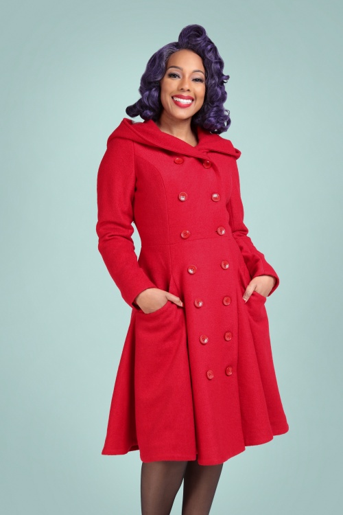 Collectif Clothing - 50s Heather Hooded Swing Coat in Red 3