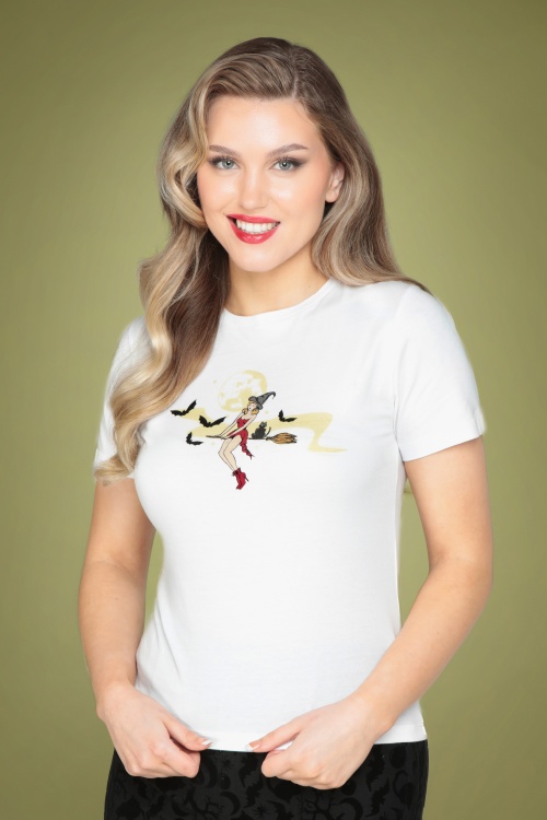 Collectif Clothing - 50s Witches T-Shirt in White 3