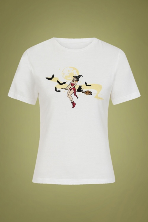 Collectif Clothing - 50s Witches T-Shirt in White