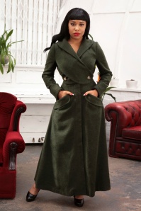 Collectif Clothing - September Double Wrap Coat Années 50 en Vert Olive 2