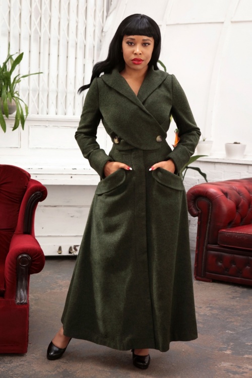 Collectif Clothing - September Double Wrap Mantel in Oliv 2