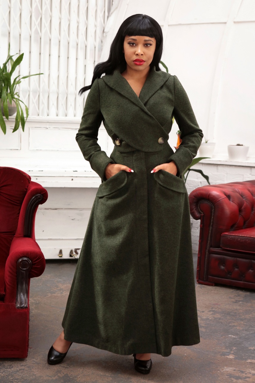 50s September Double Wrap Coat in Olive Green