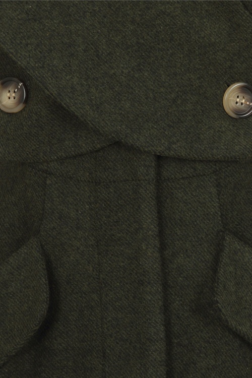 Collectif Clothing - September Double Wrap Coat Années 50 en Vert Olive 4