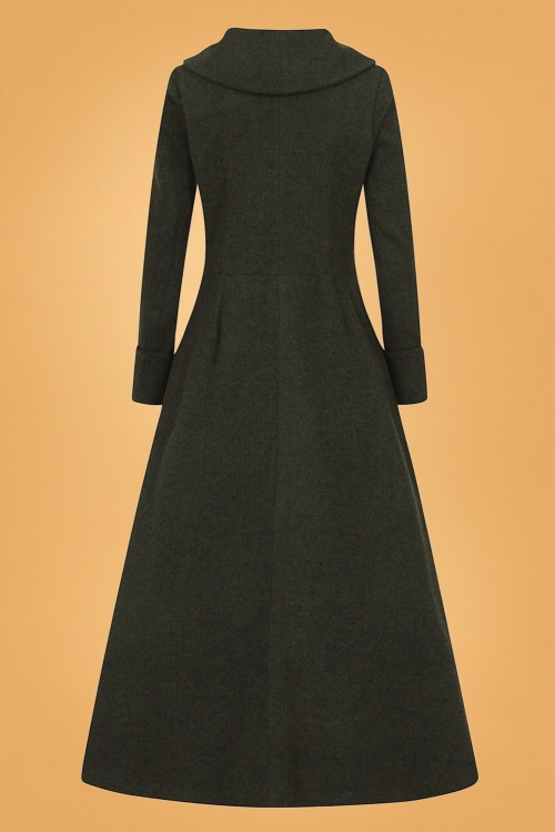 Collectif Clothing - September Double Wrap Coat Années 50 en Vert Olive 5
