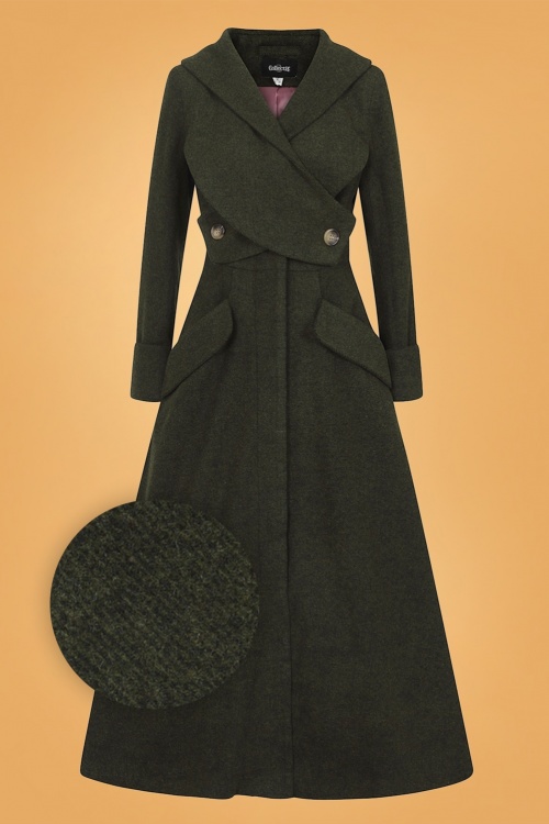 Collectif Clothing 50s September Double Wrap Coat in Olive Green Shop at Topvintage