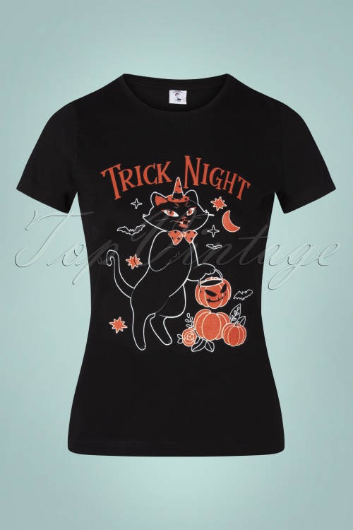 PinRock - Trick Night T-Shirt Années 50 en Noir