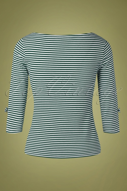 Banned Retro - 50s Merry Xmas Stripe Top in White and Green 3