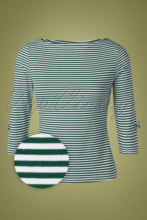 Banned Retro - 50s Merry Xmas Stripe Top in White and Green