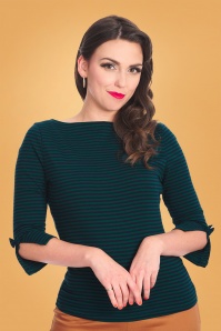 Banned Retro - 50s Merry Xmas Stripe Top in Green and Navy