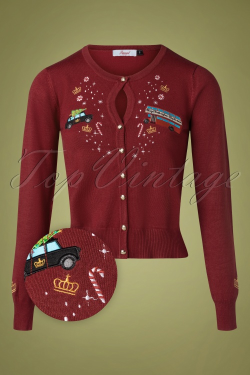 Banned Retro - 50s The Queens Cab Cardigan in Red