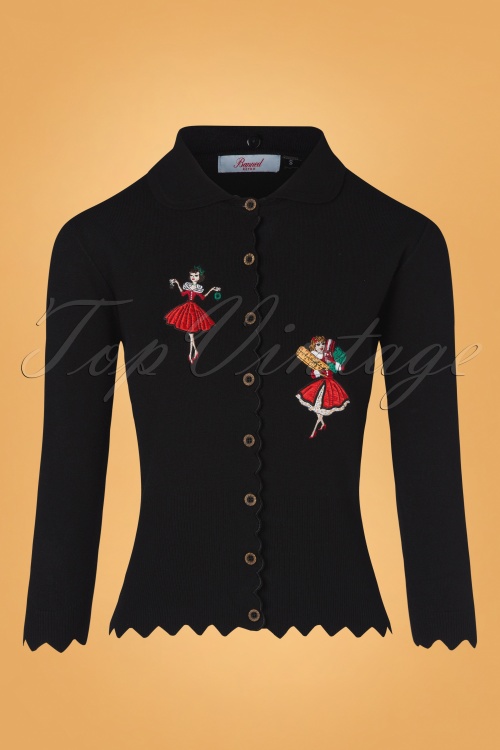 Banned Retro - 50s Vintage Christmas Holiday Cardigan in Black 2