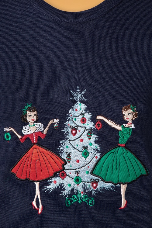 Banned Retro - Vintage Christmas Holiday trui in marineblauw 2